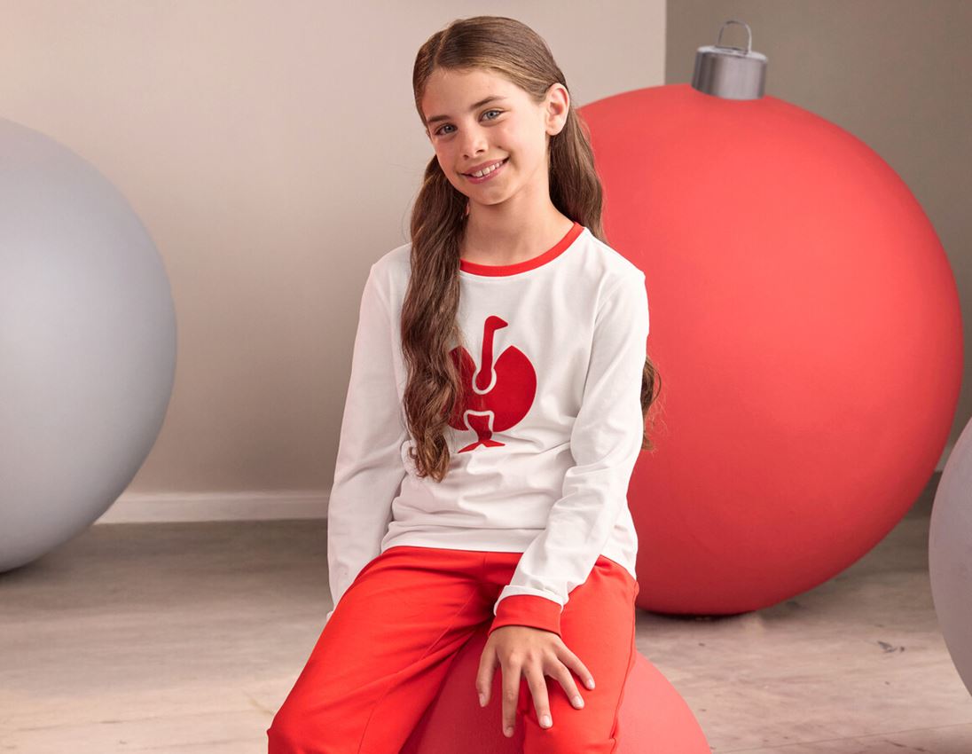 Small gifts: e.s. Pyjama longsleeve cotton stretch, children’s + white/straussred