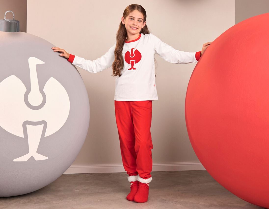 Small gifts: e.s. Pyjama longsleeve cotton stretch, children’s + white/straussred 1