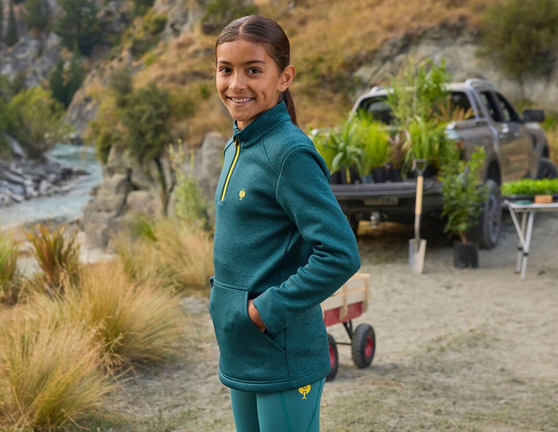 Shirts, Pullover & more: Troyer thermo stretch e.s.trail, children's + emeraldgreen melange/chromeyellow 1