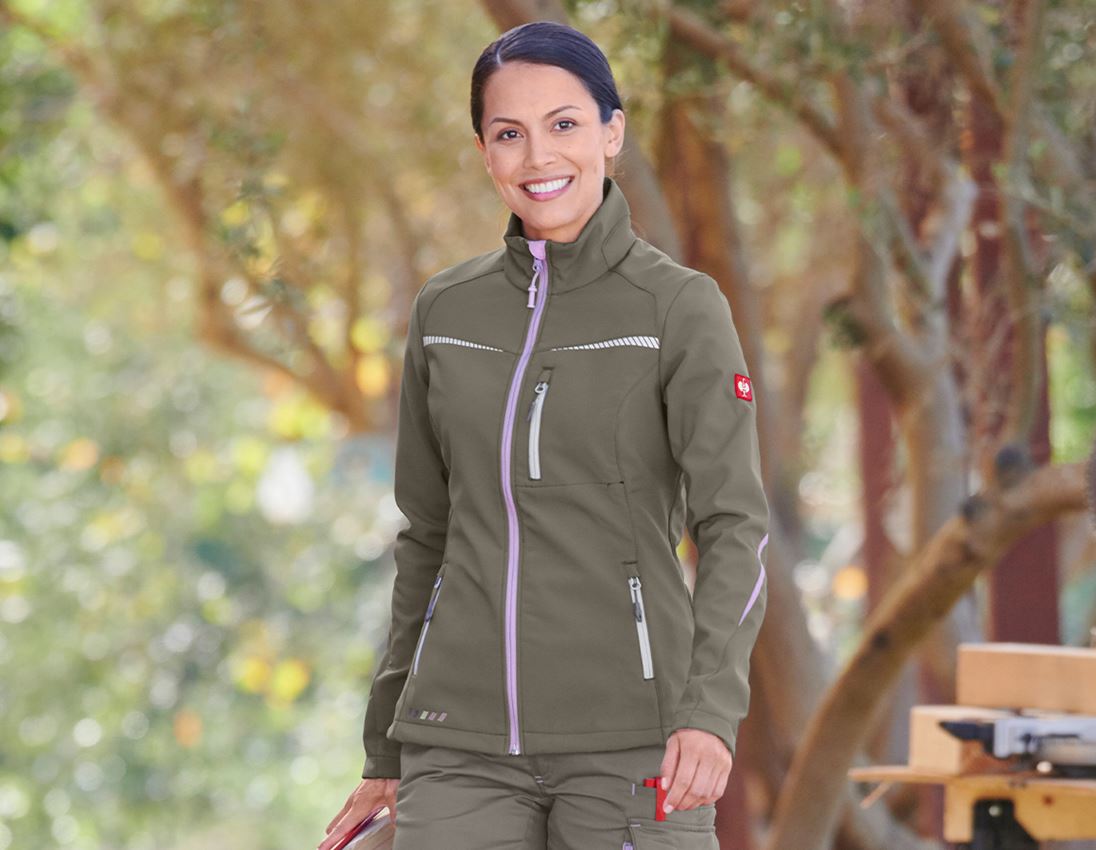 Work Jackets: Softshell jacket e.s.motion 2020, ladies' + stone/lavender