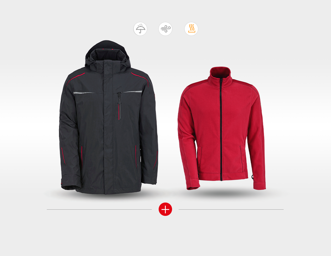 Work Jackets: 3 in 1 functional jacket e.s.motion 2020, men's + graphite/fiery red 3