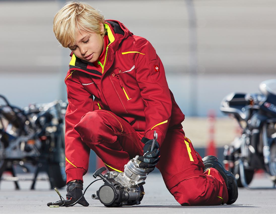 Jackets: Winter softshell jacket e.s.motion 2020,children's + fiery red/high-vis yellow 1