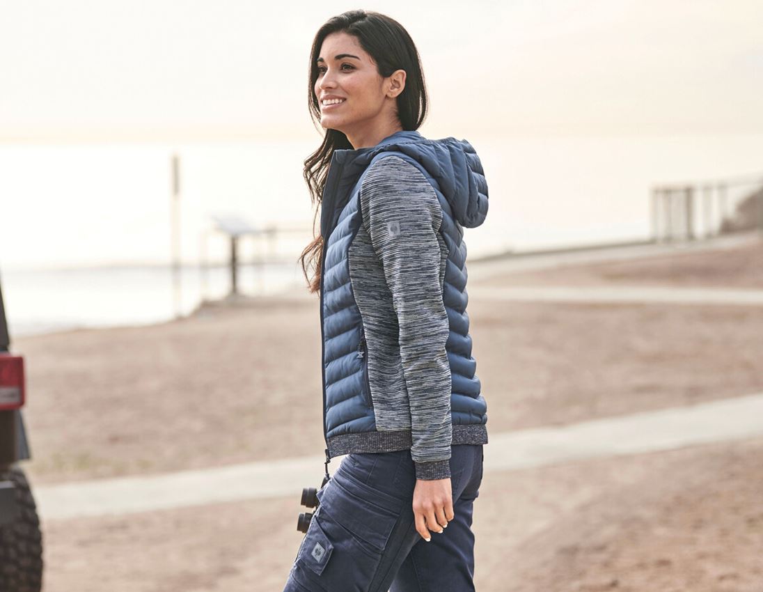 Work Jackets: Hybrid hooded knitted jacket e.s.motion ten,ladies + slateblue melange 1