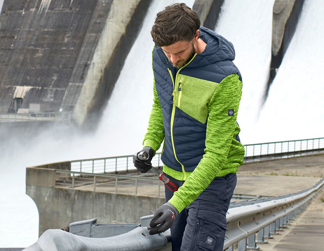 Work Jackets: Hybrid hooded knitted jacket e.s.motion ten + slateblue/high-vis yellow melange 1