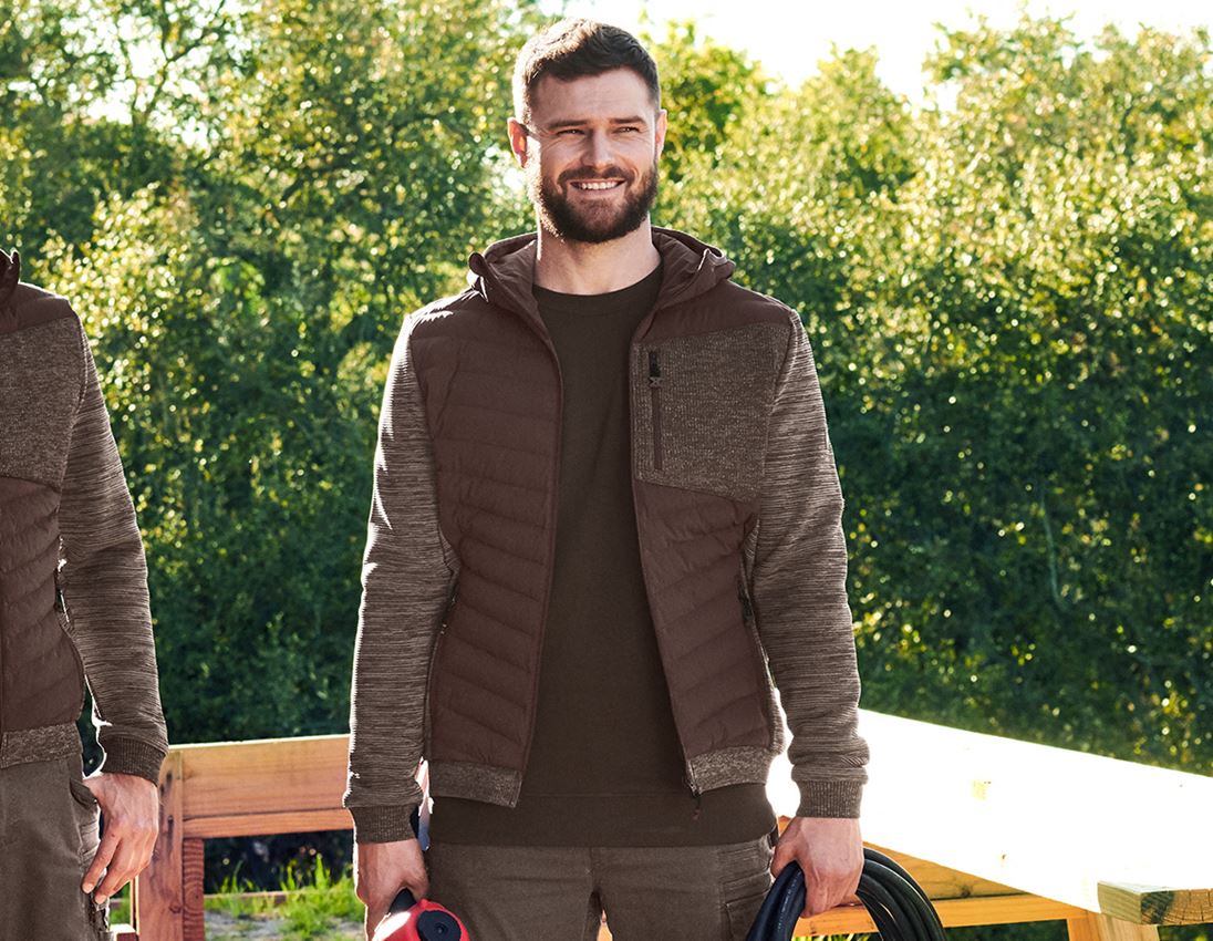 Work Jackets: Hybrid hooded knitted jacket e.s.motion ten + chestnut melange
