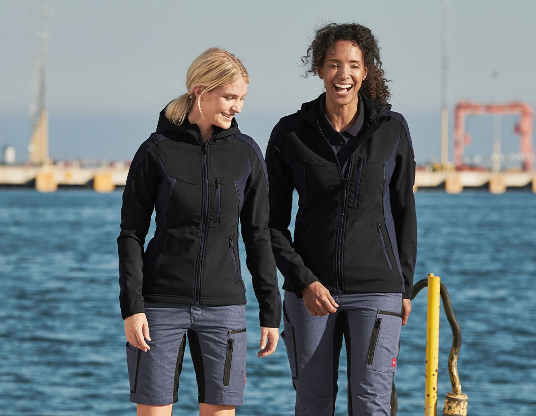 Work Jackets: Softshell jacket e.s.vision, ladies' + black/pacific 1