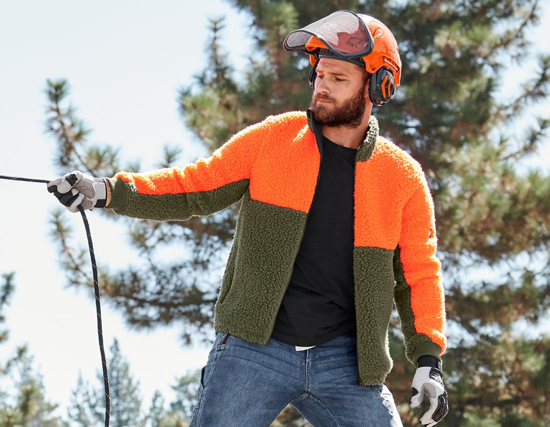 Work Jackets: e.s. Forestry faux fur jacket + high-vis orange/mudgreen