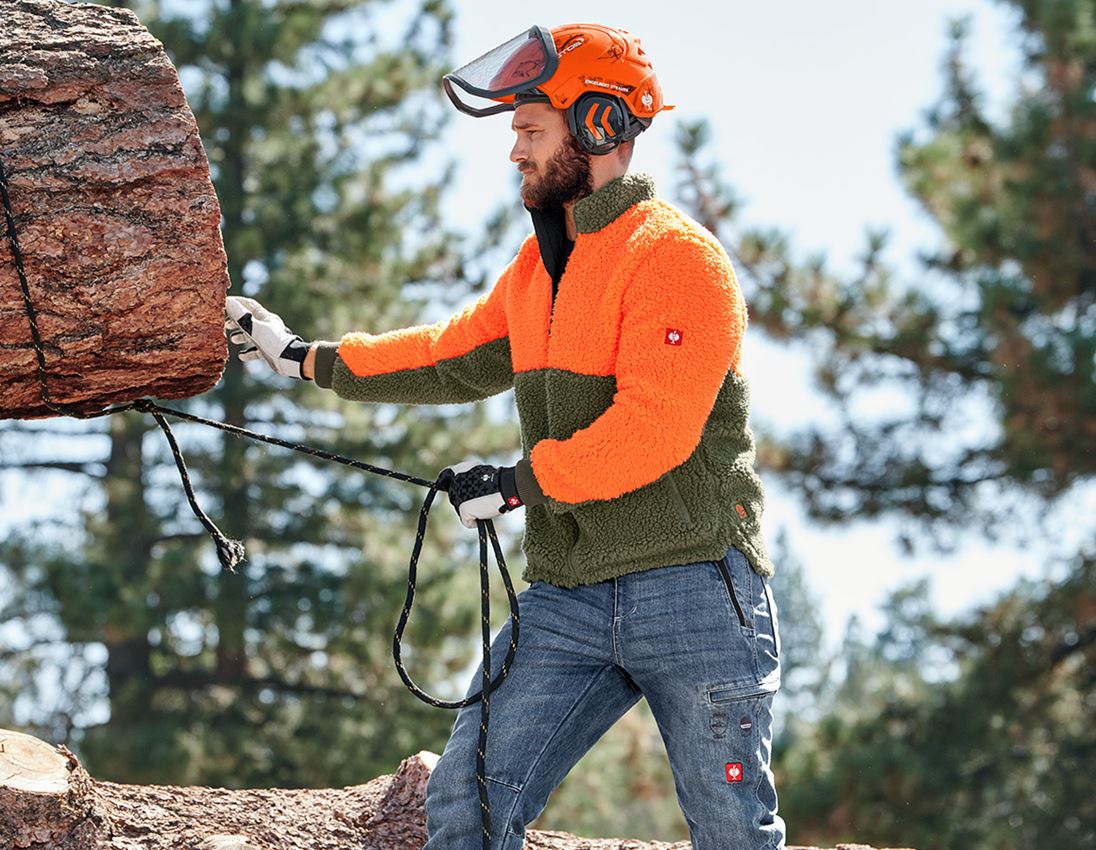 Work Jackets: e.s. Forestry faux fur jacket + high-vis orange/mudgreen 1