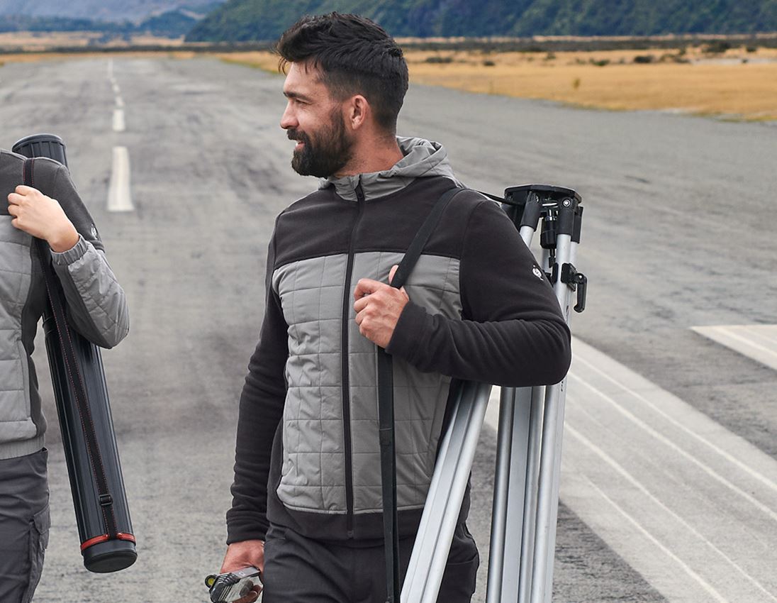 Work Jackets: Hybrid fleece hoody jacket e.s.concrete + black/basaltgrey