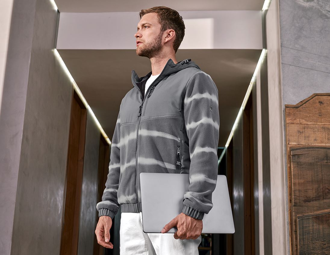 Work Jackets: Hybrid fleece hoody jacket tie-dye e.s.motion ten + granite/opalgrey 2