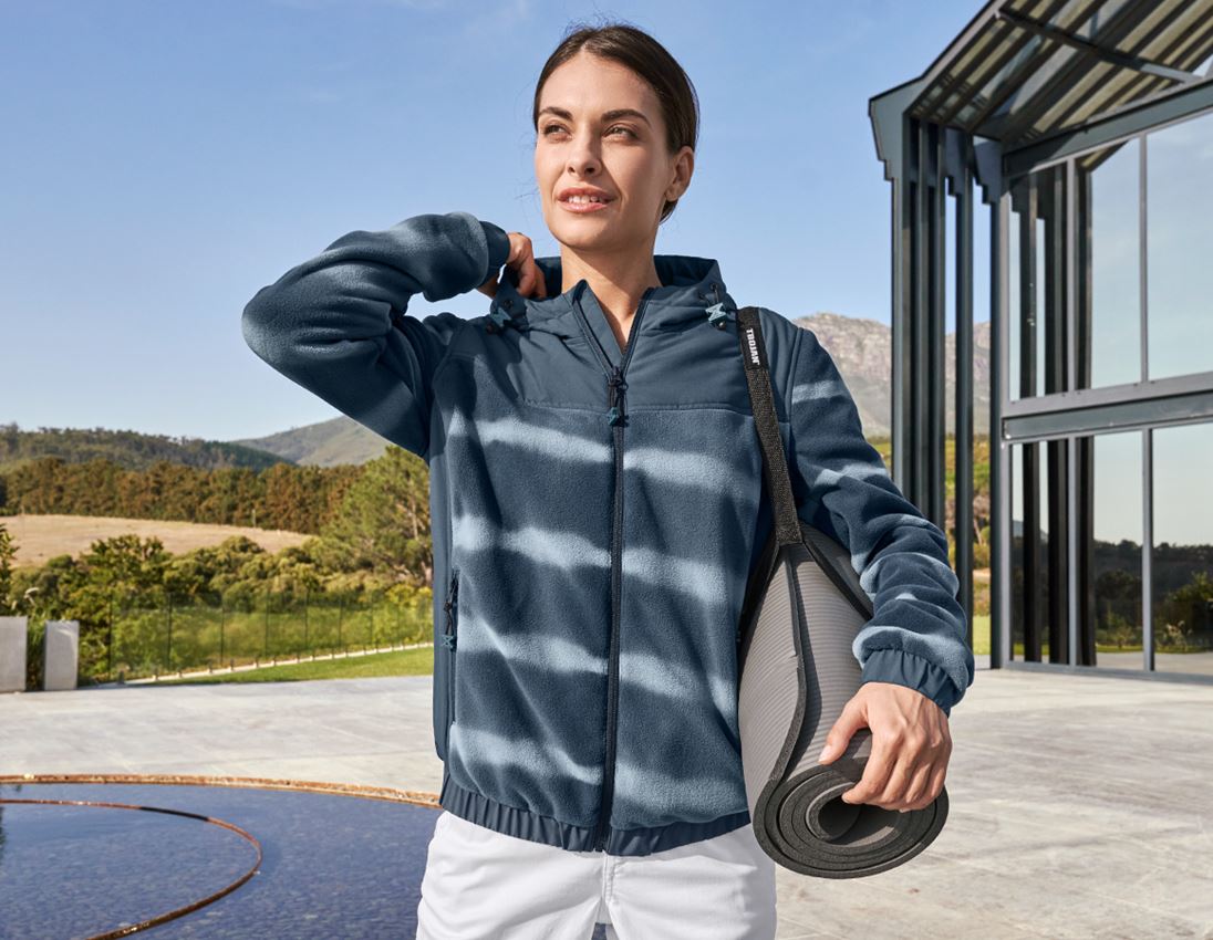 Work Jackets: Hybr.fleece hoody jacket tie-dye e.s.motion ten,l. + slateblue/smokeblue 2