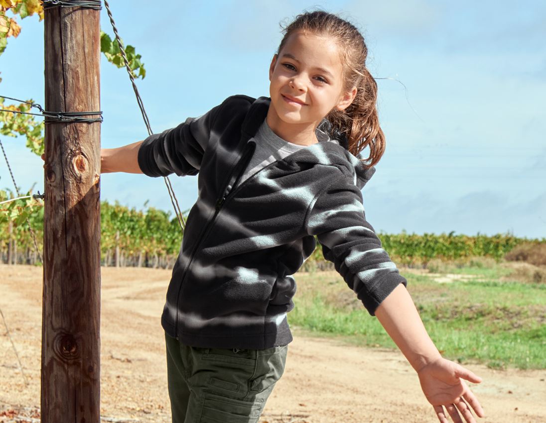 Work Jackets: Fleece hoody jacket tie-dye e.s.motion ten, child. + oxidblack/magneticgrey
