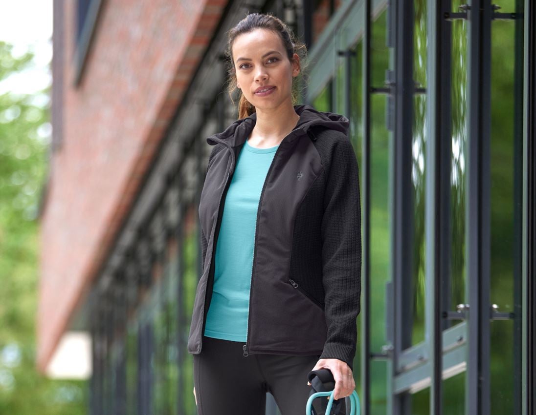 Work Jackets: Hybrid hooded knitted jacket e.s.trail, ladies' + black 3