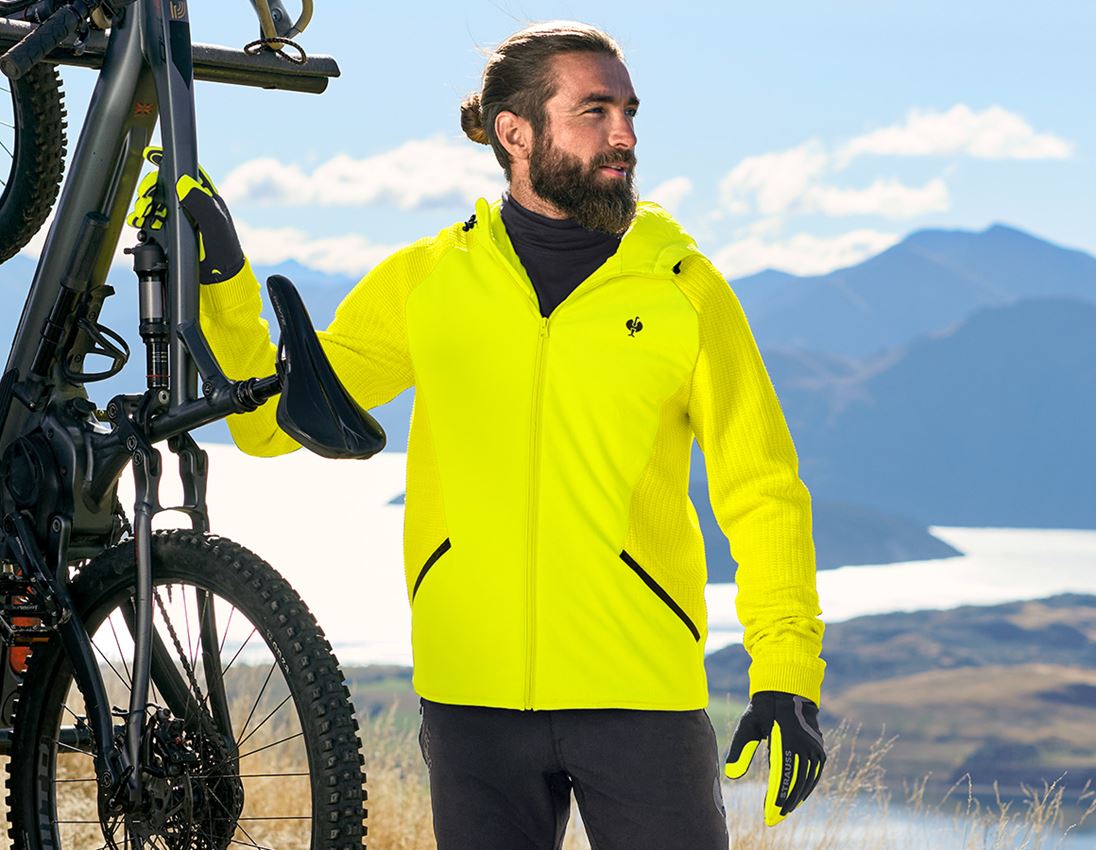 Work Jackets: Hybrid hooded knitted jacket e.s.trail + acid yellow/black
