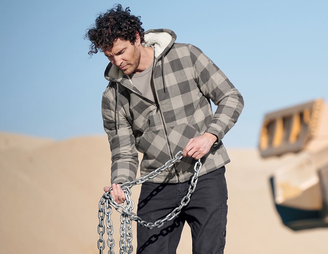 Work Jackets: Check-hooded jacket e.s.iconic + dolphingrey/carbongrey 6