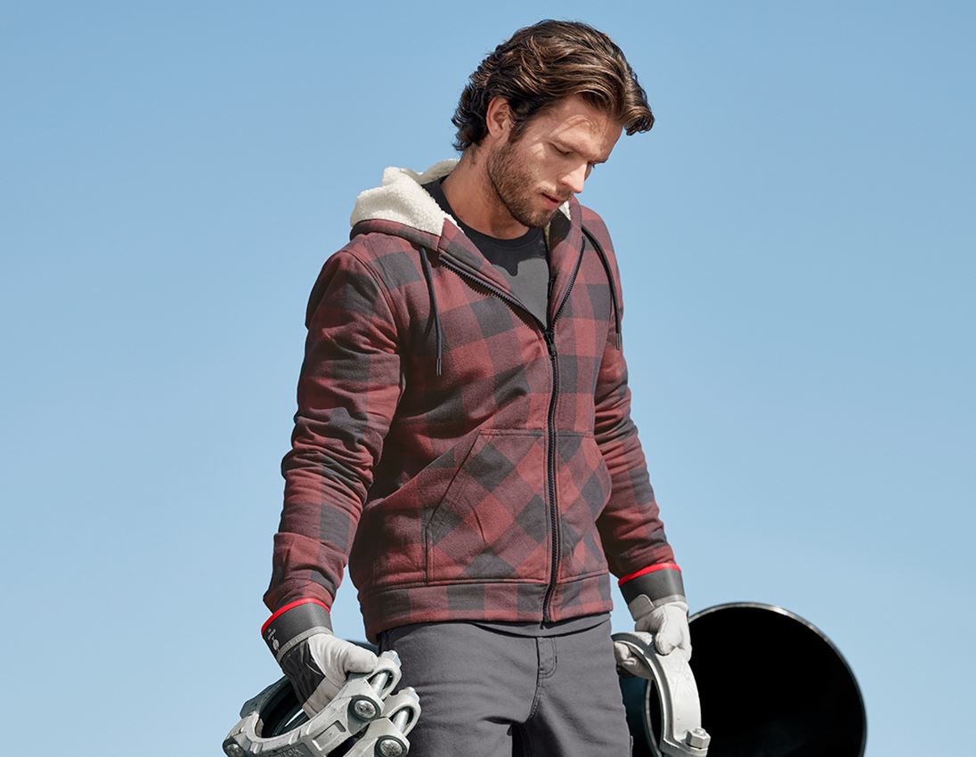 Work Jackets: Check-hooded jacket e.s.iconic + oxidred/carbongrey 1