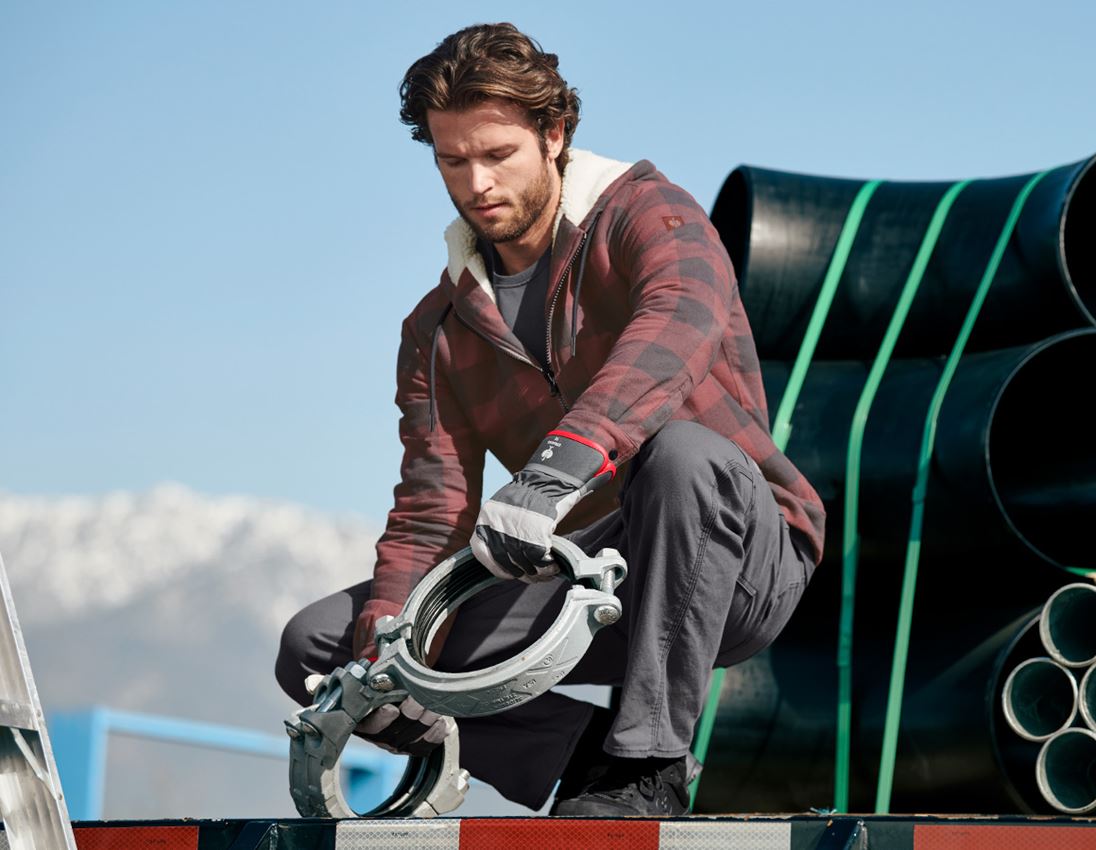 Work Jackets: Check-hooded jacket e.s.iconic + oxidred/carbongrey 2