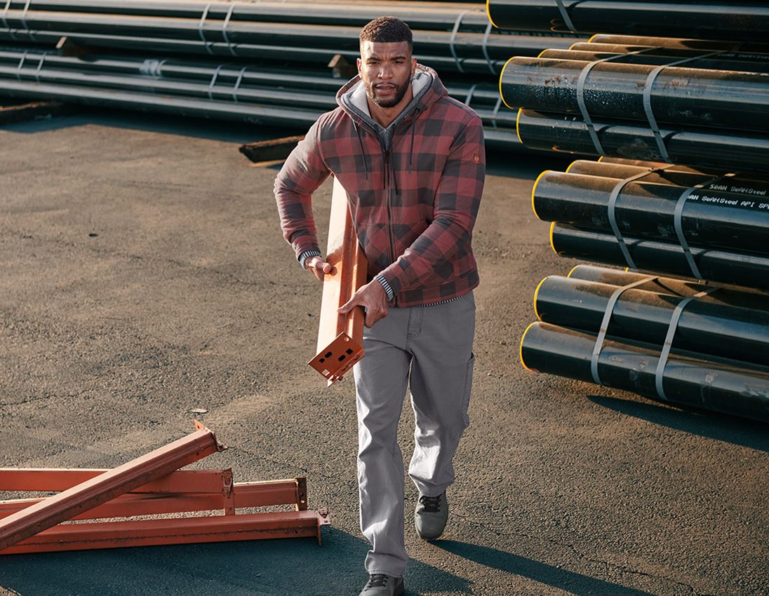 Work Jackets: Check-hooded jacket e.s.iconic + oxidred/carbongrey 3
