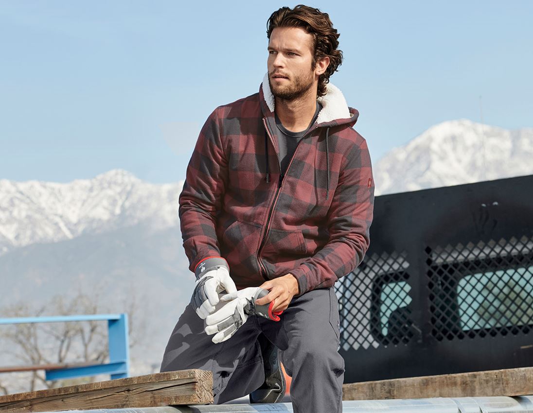 Work Jackets: Check-hooded jacket e.s.iconic + oxidred/carbongrey