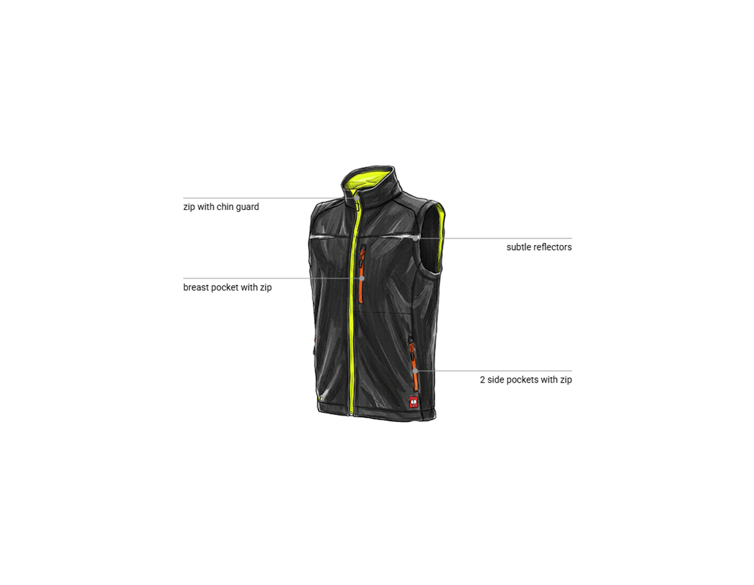 Automotive mechatronics technicians: Softshell bodywarmer e.s.motion 2020 + black/high-vis yellow/high-vis orange 1