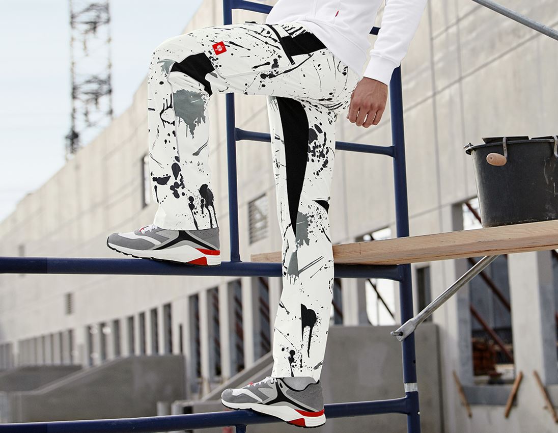 Work Trousers: e.s. Stretch cargo trousers Painter + white/black 1