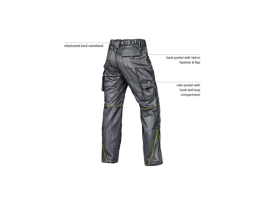 Work Trousers: Trousers e.s.line.core + carbongrey/high-vis yellow 2