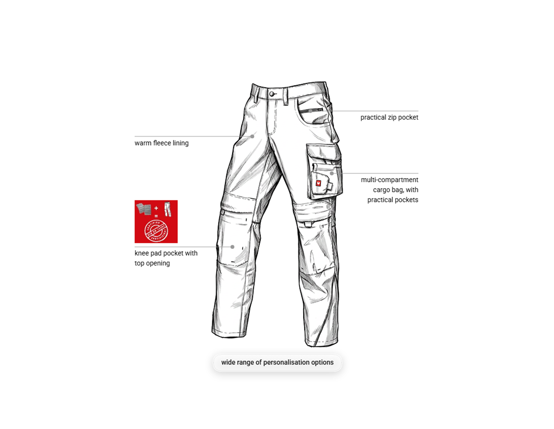 Work Trousers: Winter trousers e.s.line.core + white/platinum 1