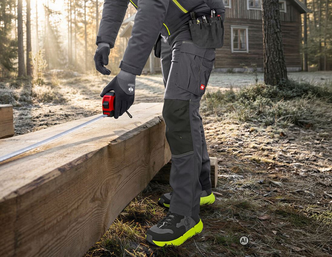 AI-generated / modified - Work Trousers: Stretch Holster trousers e.s.line.core + carbongrey/high-vis yellow 3