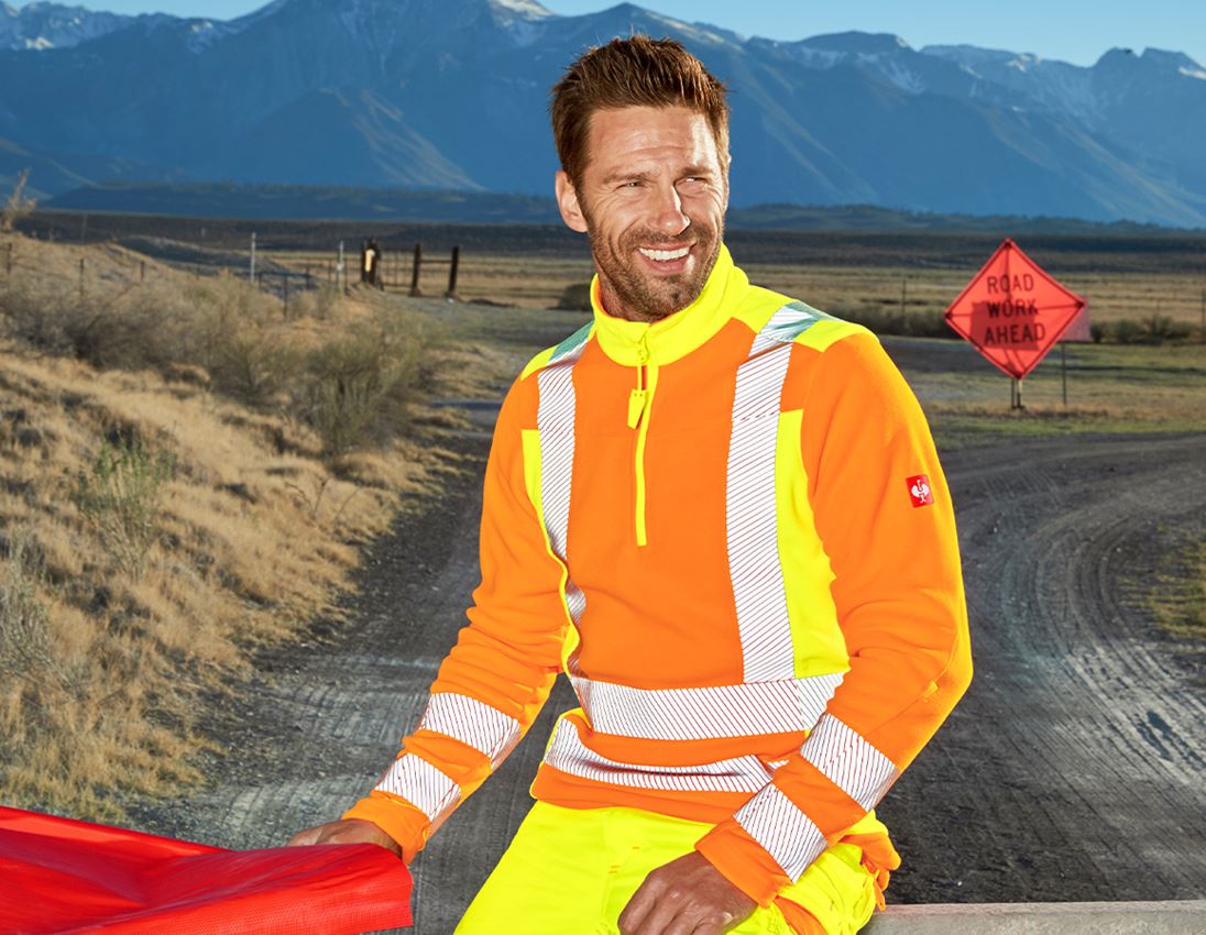 Shirts, Pullover & more: High-vis fleece troyer e.s.motion 2020 + high-vis orange/high-vis yellow