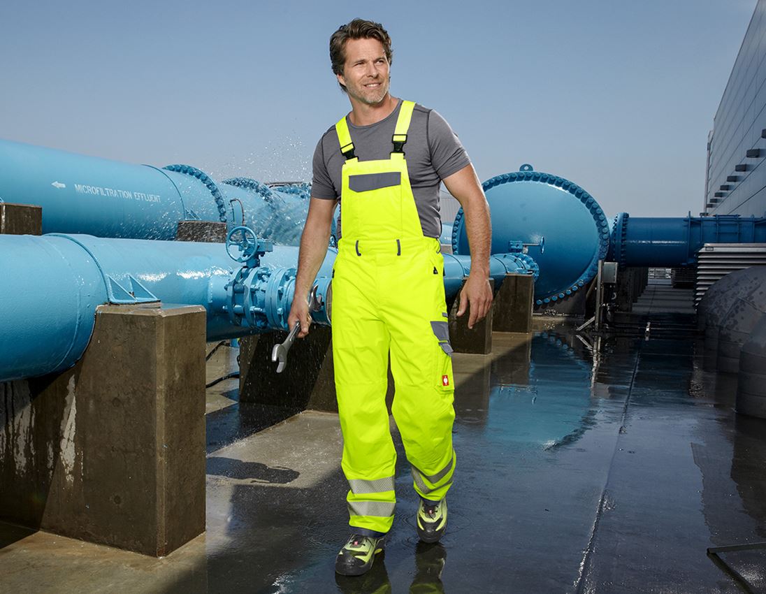 Work Trousers: High-vis functional bib & brace e.s.prestige + high-vis yellow/grey