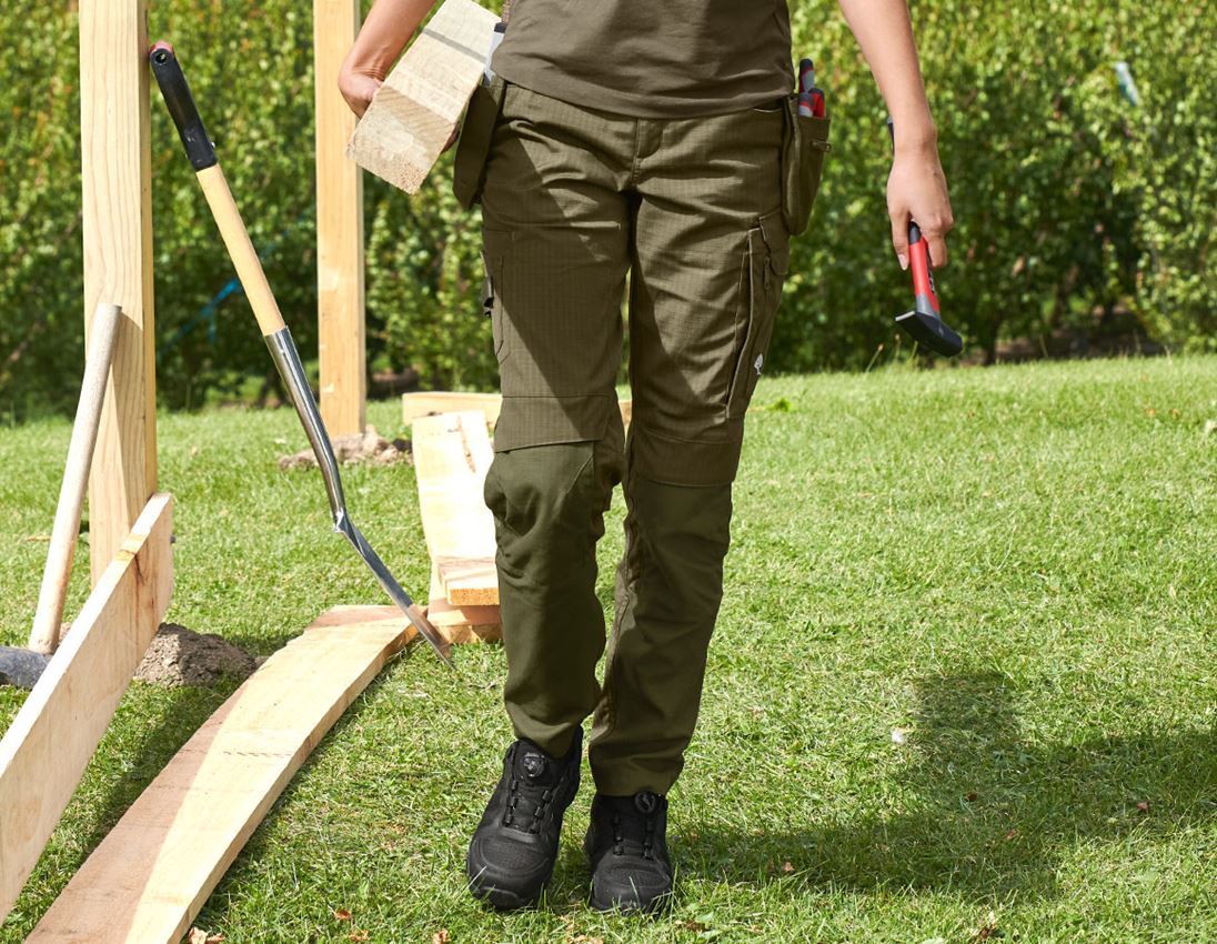 Work Trousers: Trousers e.s.concrete solid, ladies' + mudgreen