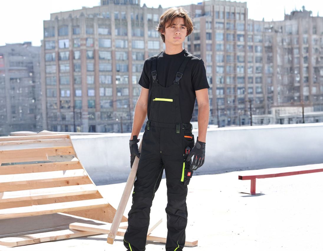 Trousers: Children's bib & brace e.s.motion 2020 + black/high-vis yellow/high-vis orange 2