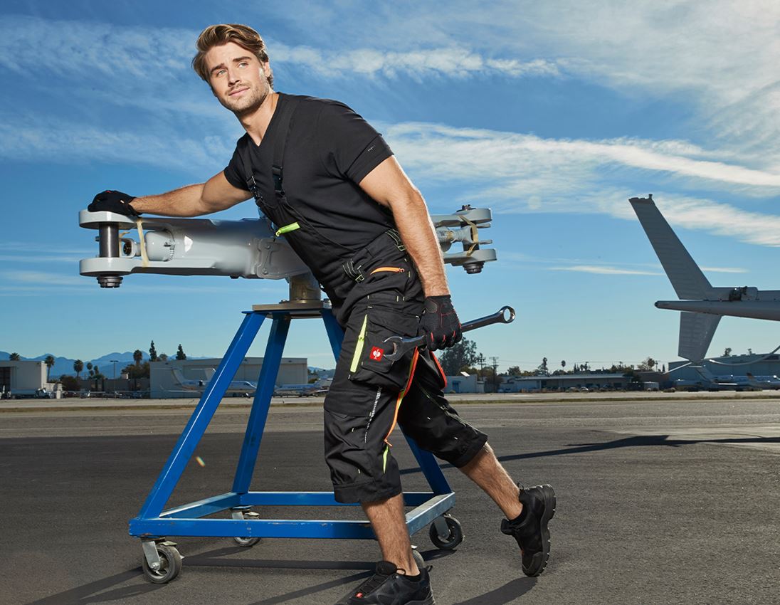 Work Trousers: 3/4 bib & brace e.s.motion 2020 + black/high-vis yellow/high-vis orange 1