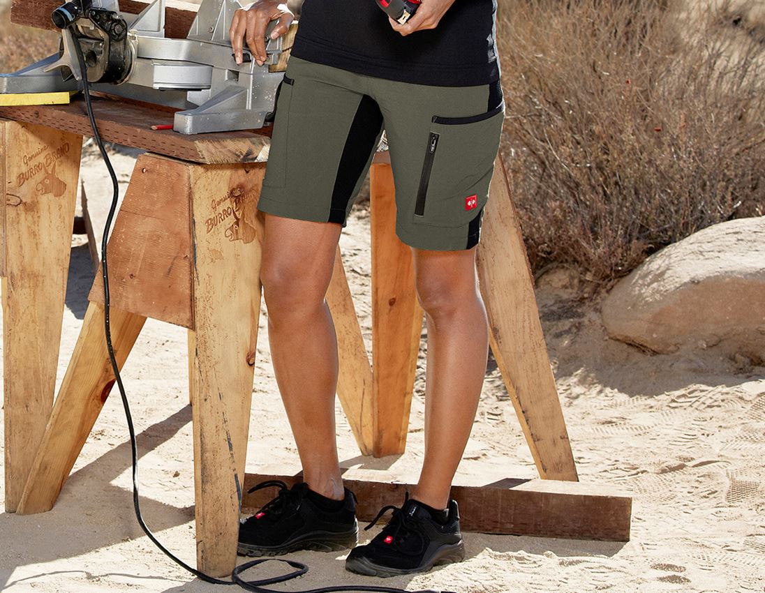 Work Trousers: Shorts e.s.vision stretch, ladies' + moss/black