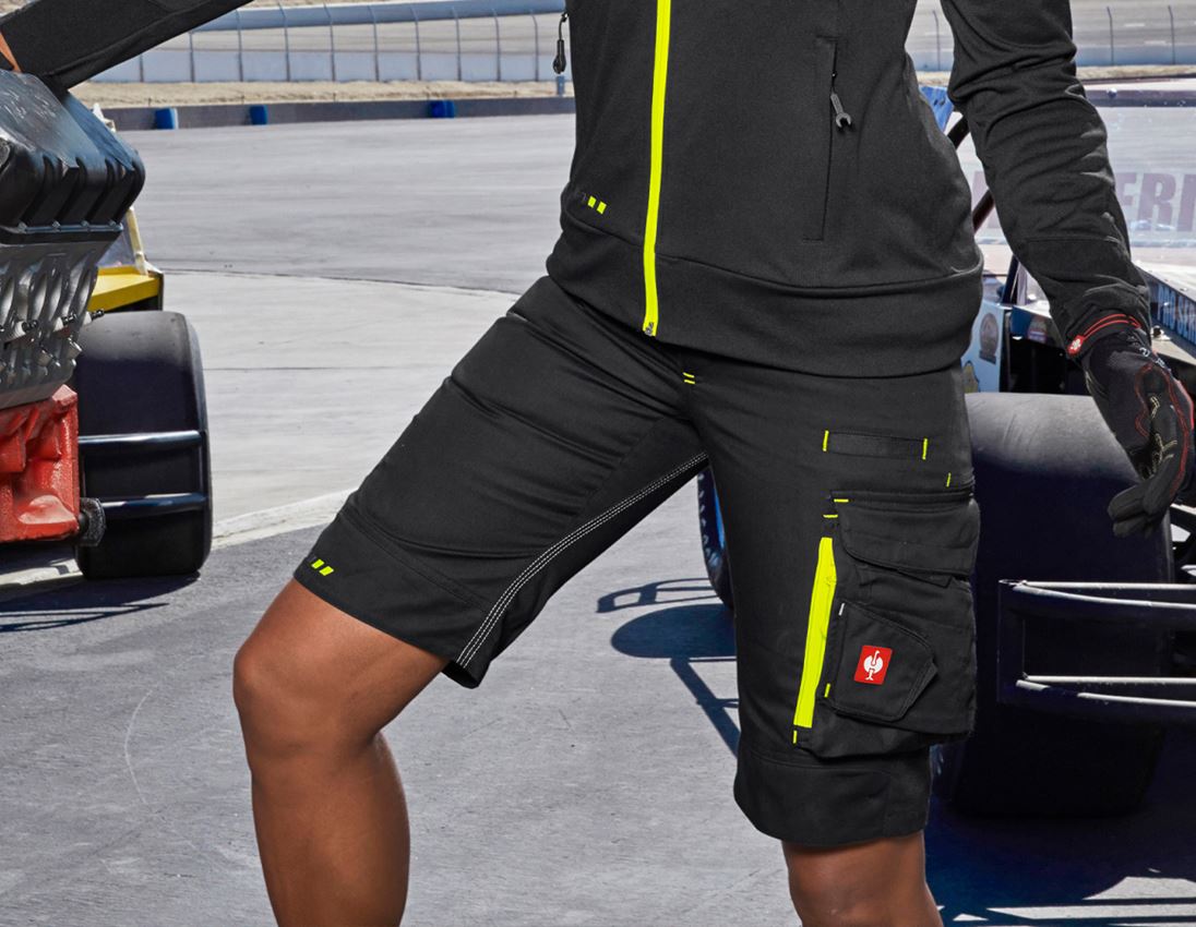 Work Trousers: Shorts e.s.motion 2020, ladies' + black/high-vis yellow/high-vis orange