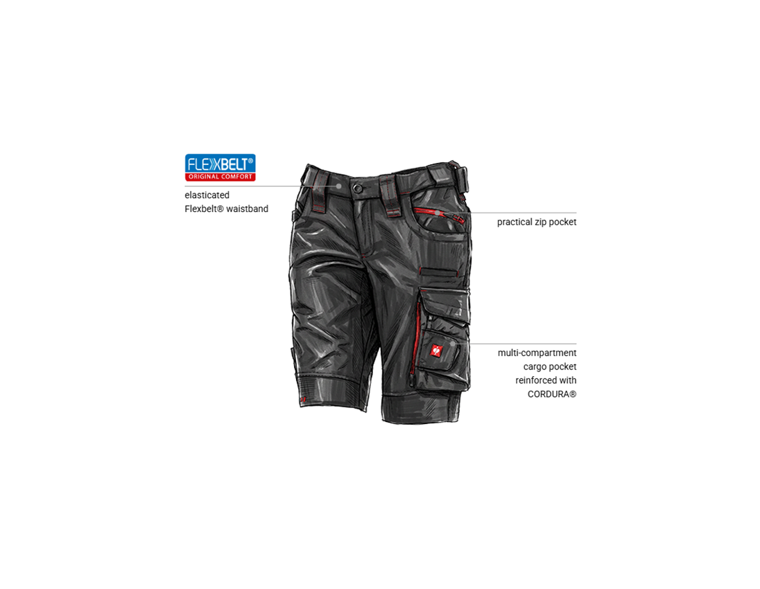 Work Trousers: Shorts e.s.motion 2020, ladies' + graphite/fiery red 1