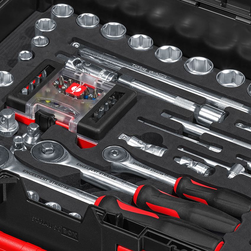 STRAUSSbox System: Socket wrench set lockfix 1/4+3/8+1/2 2