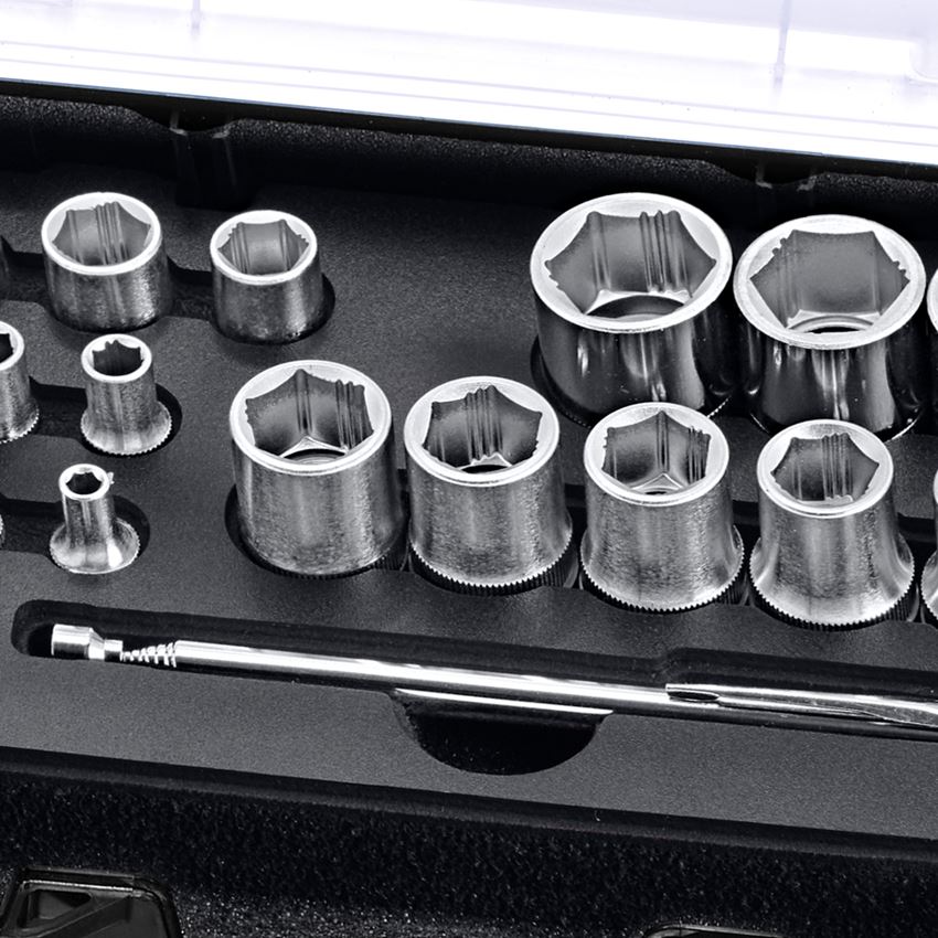 STRAUSSbox System: Socket wrench set power grip 1/2+1/4 in STRAUSSbox 2