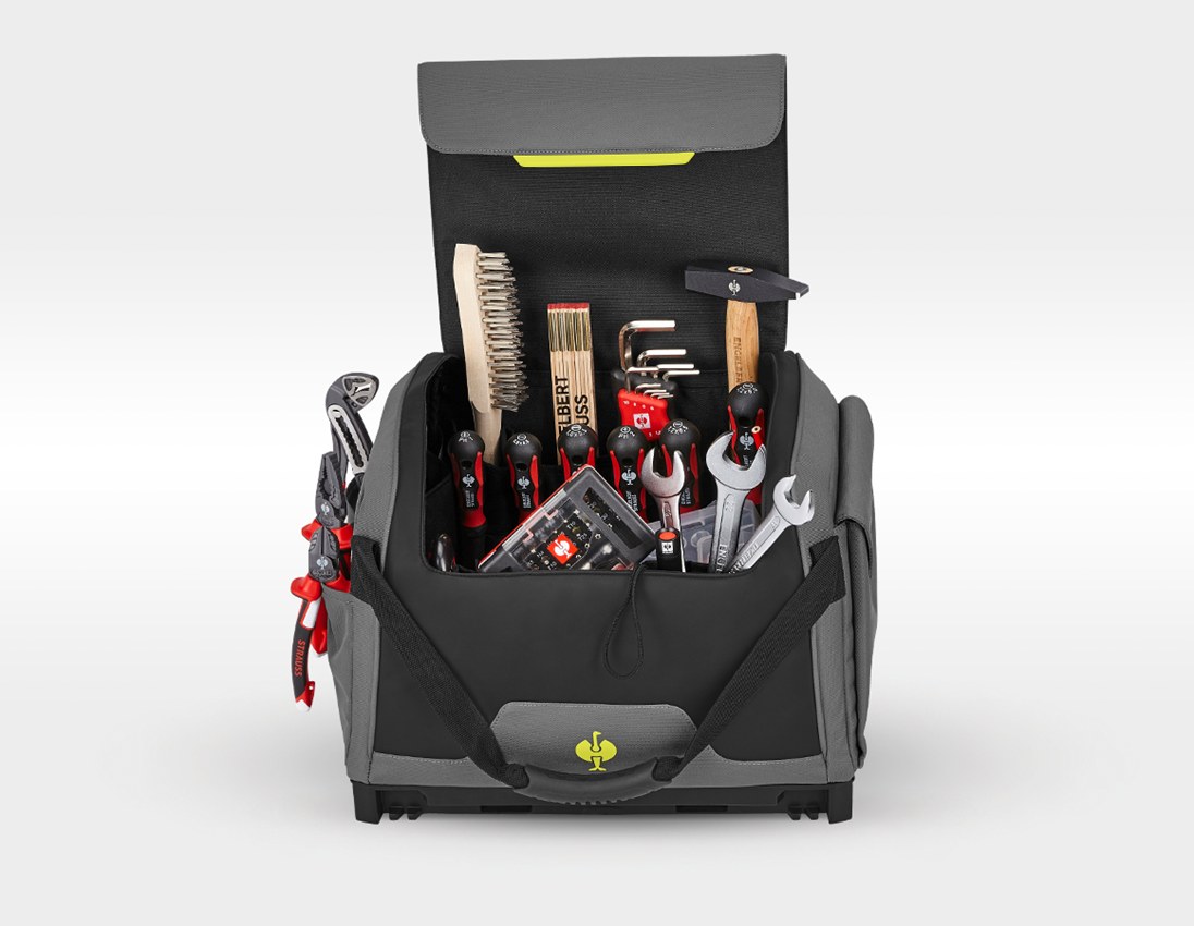 STRAUSSbox System: Tool set Allround incl. STRAUSSbox + basaltgrey/acid yellow