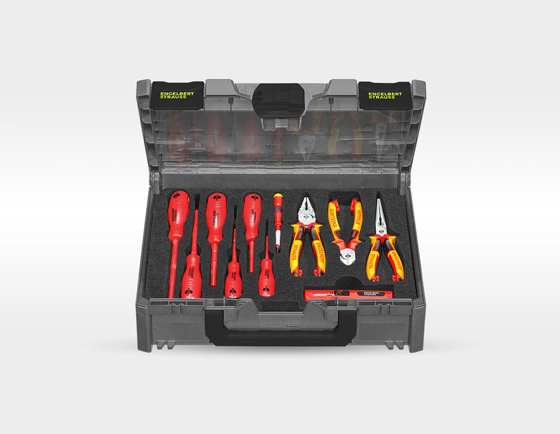 STRAUSSbox System: Tool set Elektro+STRAUSSbox + basaltgrey/acid yellow 3