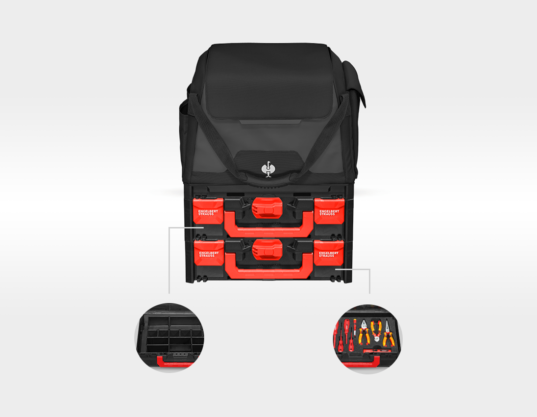 STRAUSSbox System: Tool set Elektro+STRAUSSbox + black