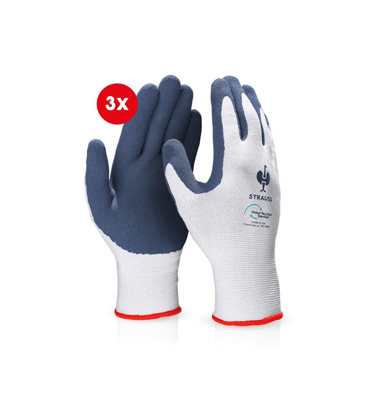 Coated: e.s. Latex foam gloves recycled, 3 pairs + blue/white