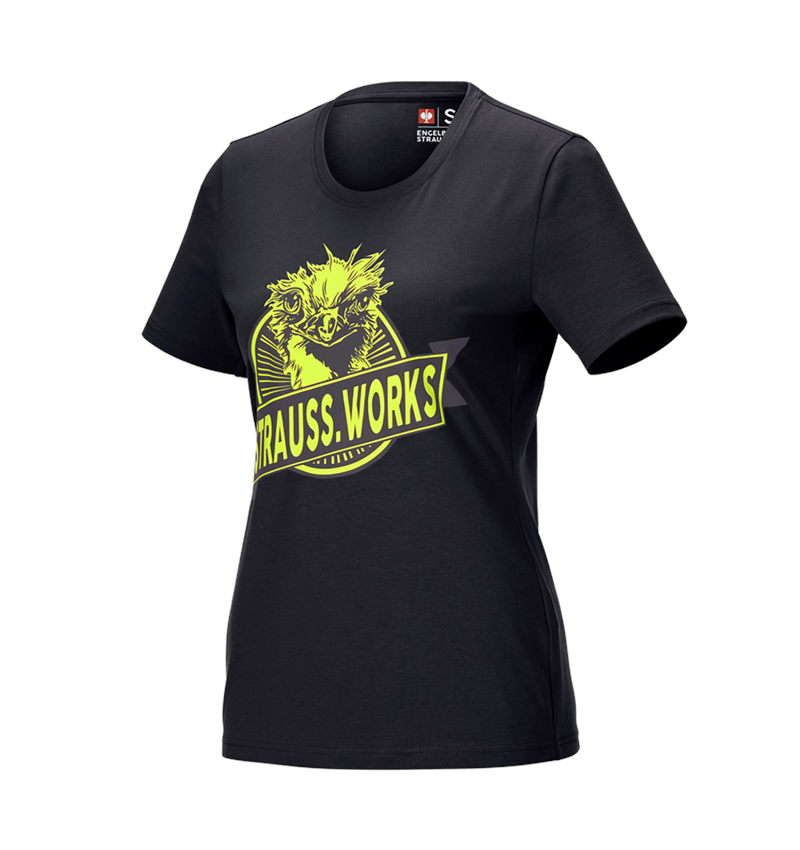Work- & Safetywear: e.s. T-shirt strauss works, ladies' + black/high-vis yellow 2