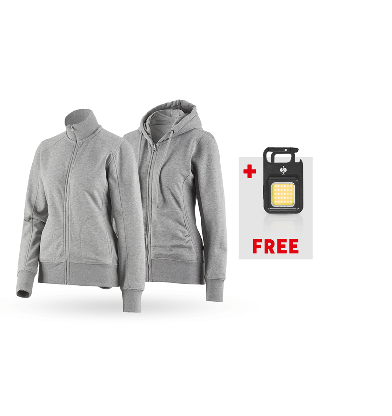 Clothing: SET: Sweatjacket+hoody sweatjacket poly cotton, l. + grey melange