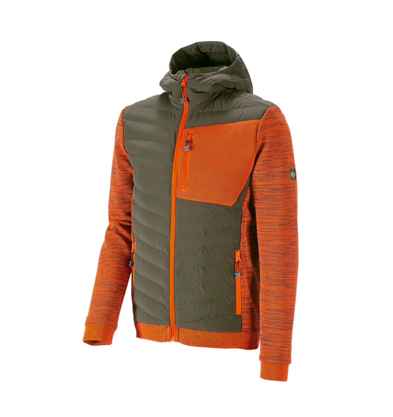Work Jackets: Hybrid hooded knitted jacket e.s.motion ten + disguisegreen/high-vis orange melange 2