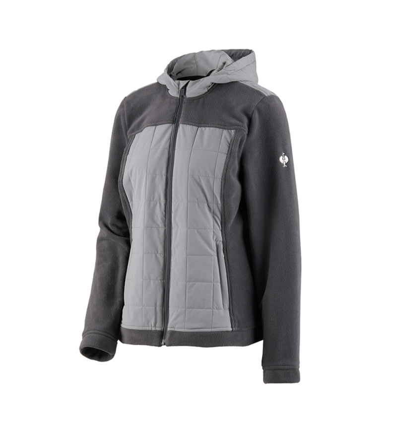 Work Jackets: Hybrid fleece hoody jacket e.s.concrete, ladies' + anthracite/pearlgrey 2