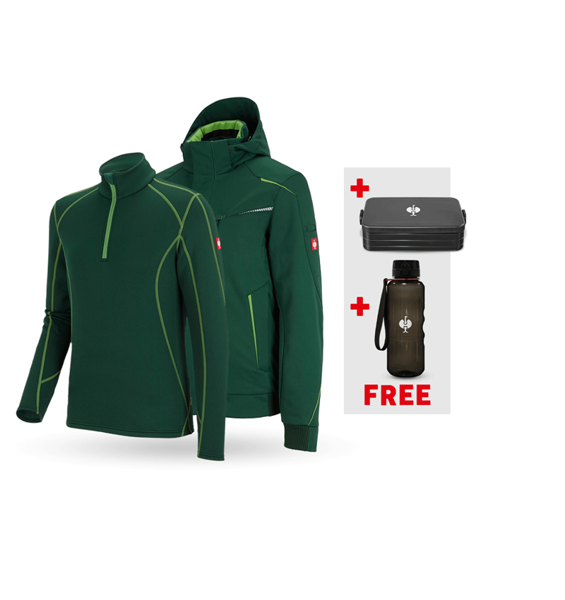 Clothing: SET:Winter softshell jacket+troyer e.s.motion 2020 + green/seagreen