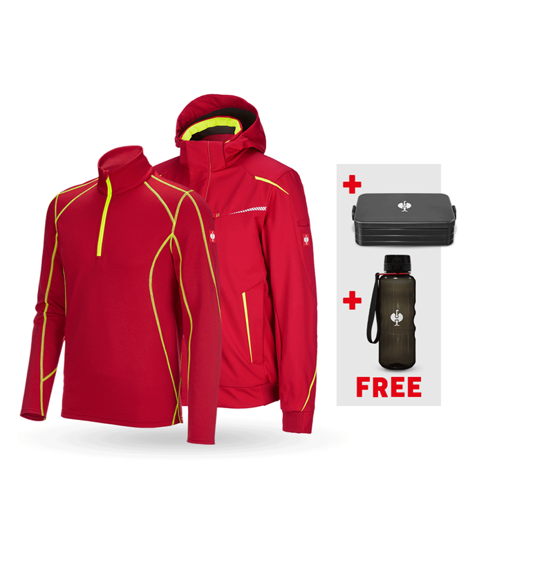 Clothing: SET:Winter softshell jacket+troyer e.s.motion 2020 + fiery red/high-vis yellow
