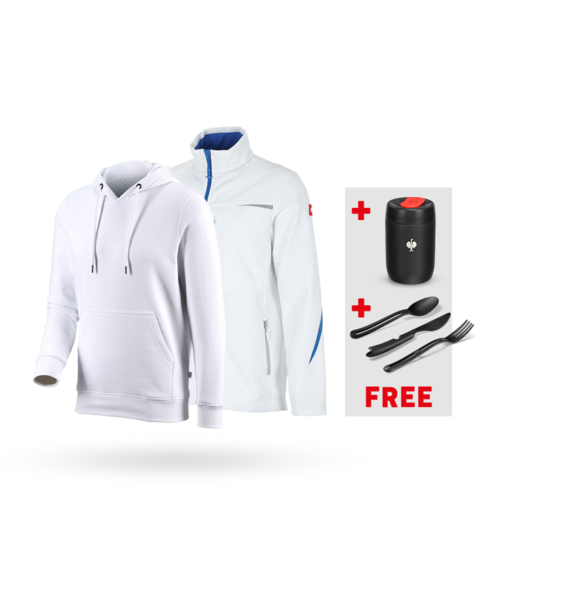 Clothing: SET: Softshell jacket e.s.motion 2020 + hoody + white/gentianblue