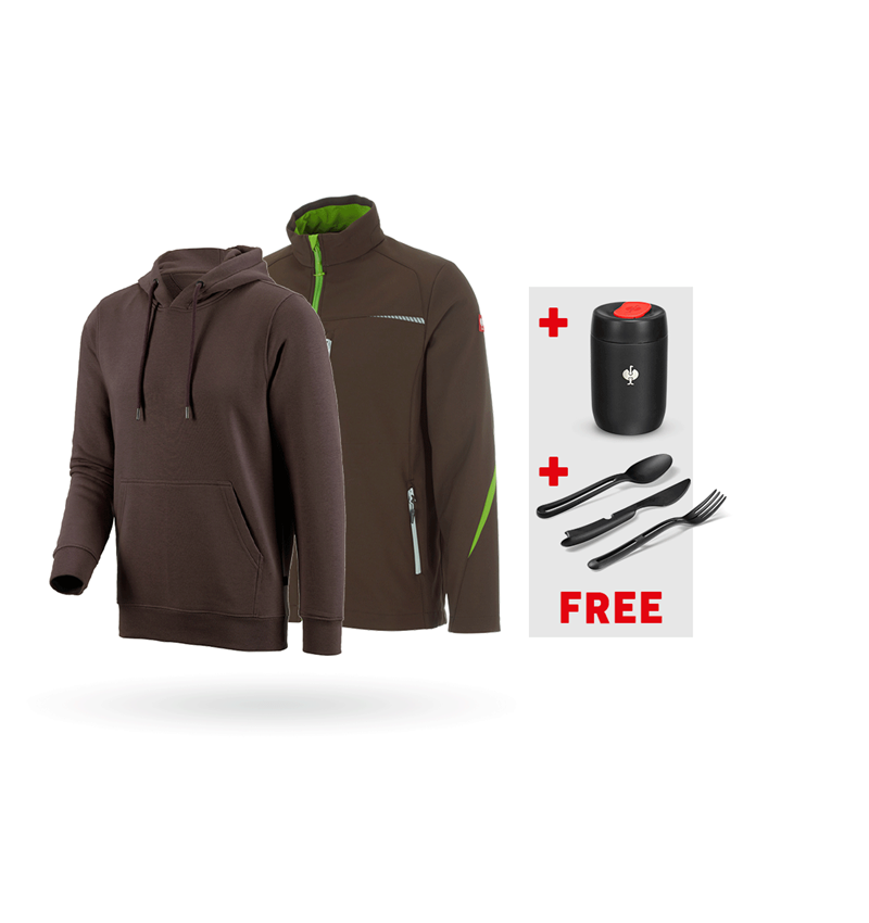 Work Jackets: SET: Softshell jacket e.s.motion 2020 + hoody + chestnut/seagreen